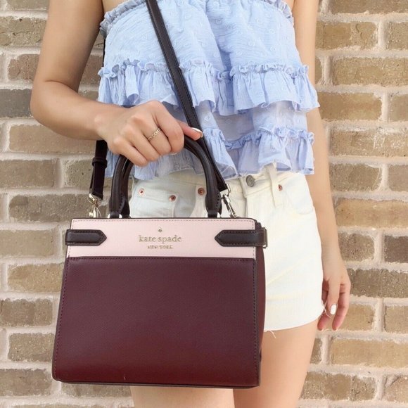 Kate Spade Staci Small Satchel  Rose Smoke Pink Burgundy Multi - Picture 5 of 5